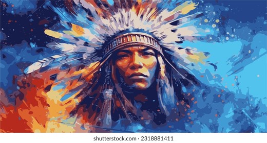 Beautiful traditional Native American male illustration, National Native American Heritage Month november, reminder of historical and cultural event