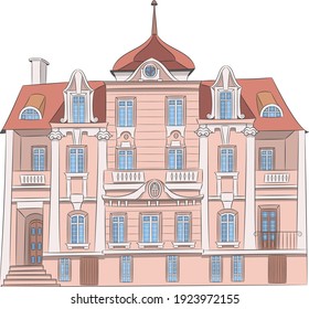 Beautiful traditional old house in the historic district of Poznan isolated on white background. Poland.