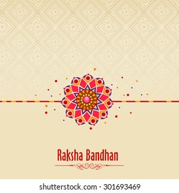 Beautiful Traditional Rakhi On Floral Design Decorated Background For Indian Festival Of Brother And Sister Love, Happy Raksha Bandhan Celebration.