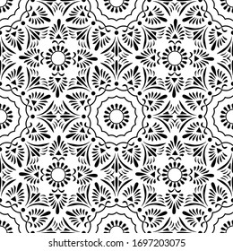 beautiful traditional seamless pattern in black and white texture. premium vector illustration. ethnic Indian, turkish and arabic motifs.