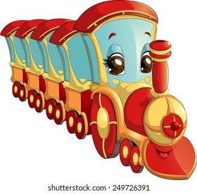 beautiful train painted on a white background with trailers