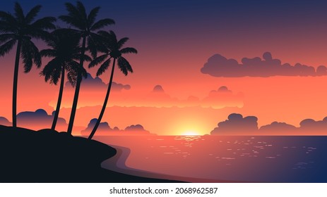 Beautiful tranquil beach sunset landscape