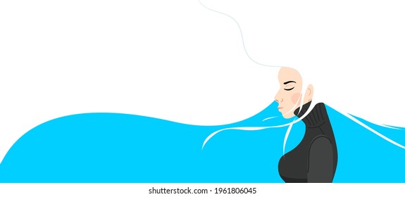 Beautiful tranquil woman with closed eyes. Relaxing woman with long white hair. Vector illustration for banner fashion with place for text for beauty industry, salons, relax and spa, cosmetics