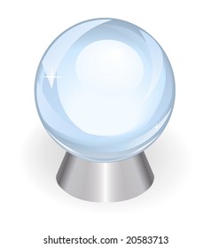 beautiful transparent ball for the prediction of the future from a crystal on silver support on a white background