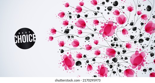 Beautiful transparent flowers. Bright colorful background with branches and flower buds. Great for printing, posters, flyers, packaging, invitations, postcards, textile designs and other accessories.