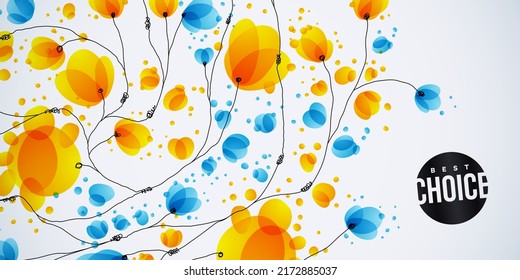 Beautiful transparent flowers. Bright colorful background with branches and flower buds. Great for printing, posters, flyers, packaging, invitations, postcards, textile designs and other accessories.