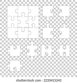 Beautiful transparent jigsaw puzzle vector 3x3, image applicable to several concepts. Vector illustration isolater on the transparent background