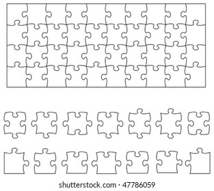 Beautiful transparent jigsaw puzzle vector 10x4 (wide), image applicable to several concepts