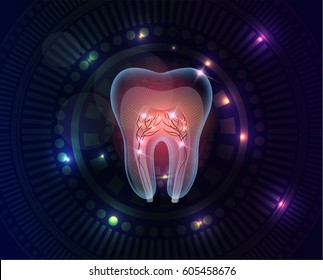 Beautiful transparent tooth cross section on an abstract background