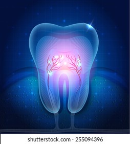Beautiful transparent tooth illustration, abstract blue background