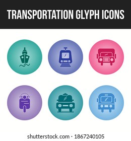 Beautiful Transportation unique glyph 6 icons set