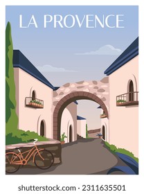 Beautiful travel poster with house in la provence, france. vector illustration suitable for poster, postcard, card, print.