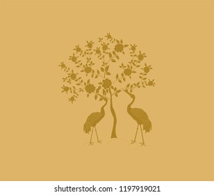 Beautiful tree art with two cranes