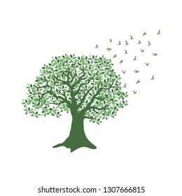 beautiful tree with birds, logo icon