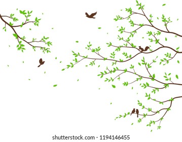 beautiful tree branch with birds silhouette background for wallpaper sticker