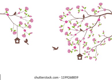 Beautiful tree branch with birds silhouette background for wallpaper sticker