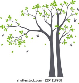 Beautiful tree branch with birds silhouette background for wallpaper sticker