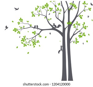 Beautiful tree branch with birds silhouette background for wallpaper sticker