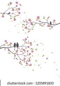 Beautiful Tree Branch Birds Silhouette Background Stock Vector (Royalty ...