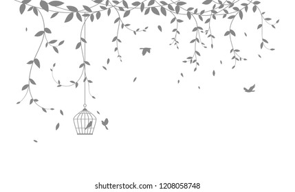 Beautiful tree branch with birds silhouette background for wallpaper sticker