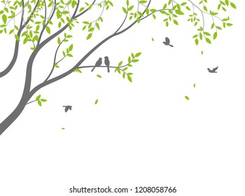 Beautiful tree branch with birds silhouette background for wallpaper sticker