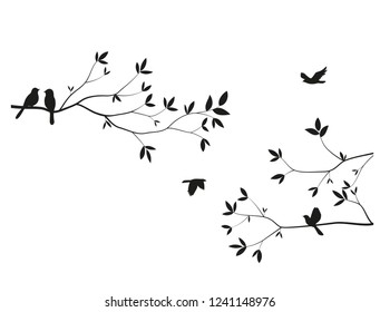 Beautiful tree branch with birds silhouette background