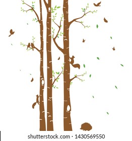 Beautiful tree branch with birds silhouette background for wallpaper sticker