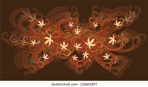 A beautiful tree branch with yellow and beige  lily flowers on a brown background. 