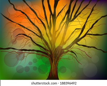 Beautiful tree with branches on a colored background. Vector 