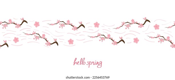 Beautiful tree branches with text HELLO SPRING on white backgrou