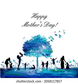 A beautiful tree with children and mothers. Happy Mother's Day. Vector illustration