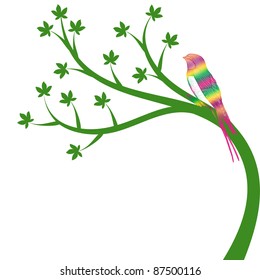 Beautiful tree and colorful bird isolated on white background