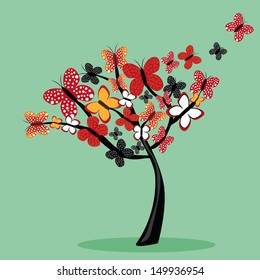 a beautiful tree composed by colorful butterflies