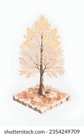 Beautiful tree with fall leaves, autumn colors, white background