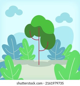Beautiful Tree in A Floral Garden Flat Illustration Design Concept EPS10 to illustrate a tree in a park, botanical garden, flora, tropical garden, and many more