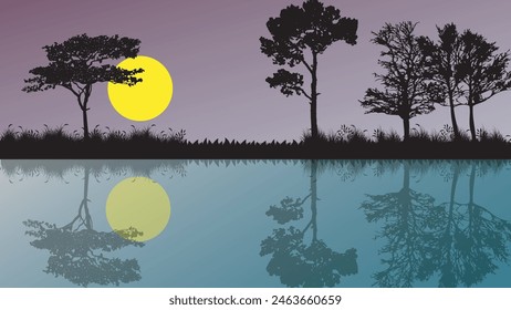 Schöne Baum und Wald Reflexionen auf dem Fluss