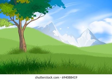 Beautiful tree forest scene vector nature landscape background