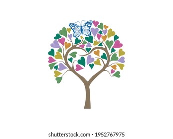 beautiful tree with heart shaped leaves vector illustrations, embroidery tree image