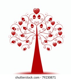 Hermoso árbol de San Valentín aislado en fondo blanco