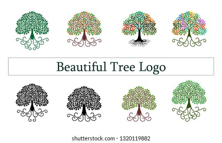 beautiful tree logo design vector set
