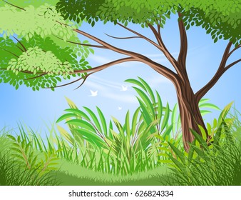 Beautiful tree and lush foliage scene vector nature landscape background
