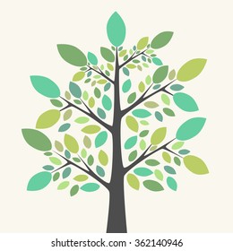 Beautiful tree with multicolor green leaves of various shades and tints. Nature, growth, ecology, life concept. EPS 8 vector illustration, no transparency