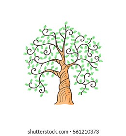 Beautiful tree on a white background,Isolated vector, branch with green leaves over white background.Vector graphics. Artwork design element.