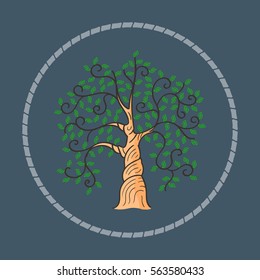 Beautiful tree on a white background,Isolated vector, branch with green leaves over white background.Vector graphics. Artwork design element.