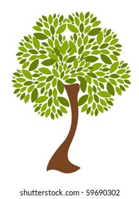 Beautiful tree with plenty of leaves over white. Vector illustration