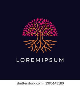 Beautiful tree roots circle logo design inspiration