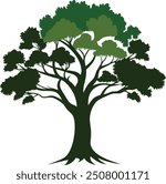 Beautiful tree silhouette vector white background. Incredibly Detailed Tree Silhouette. Silhouette of Oak tree green color vector illustration isolated on white background