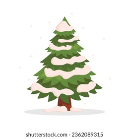 Beautiful tree with snow on the branches, not yet decorated. Snowing. Vector graphic.