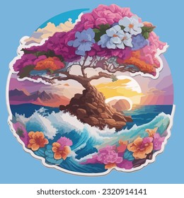 Beautiful Tree and Sun Artwork Sticker