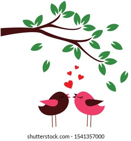beautiful tree with sweet two bird cute love background vector illustration